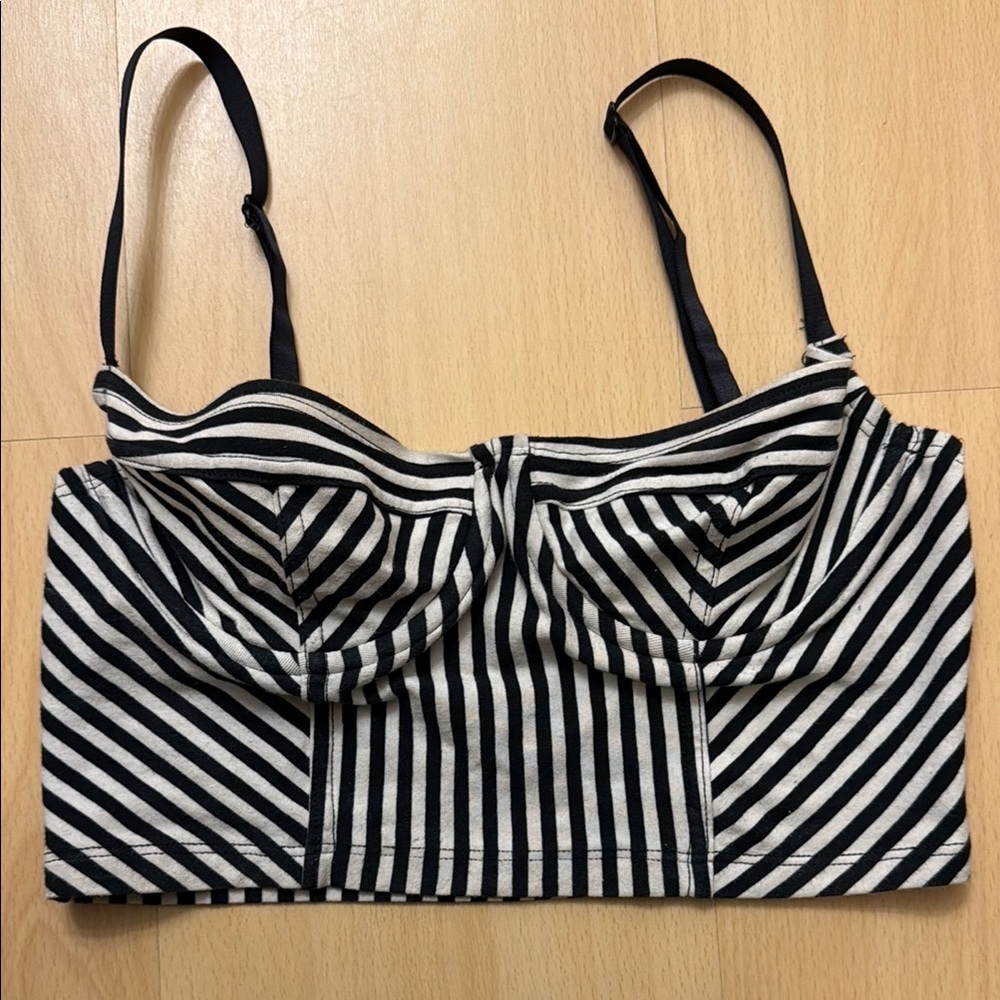 Vintage black and White Striped Bustier Top